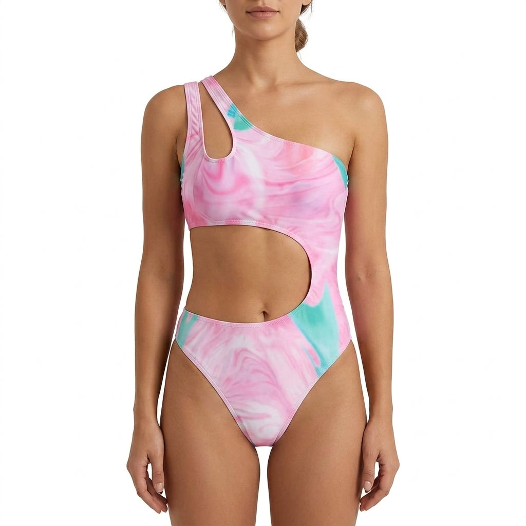 Women’s One-Shoulder Tie-Dye Swimsuit – Sexy Hollow Out One-Piece Bikini