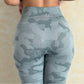 Women's High Waisted Seamless Camo Leggings, Green Camouflage Print, Sculpting Stretch Workout Yoga Pants