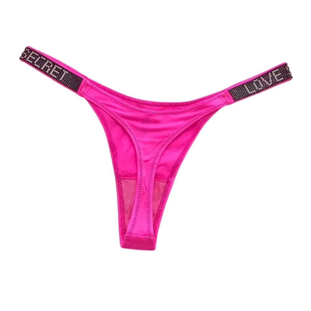 Women's Mid-Rise Thong Underwear with Rhinestone Strap
