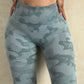 Women's High Waisted Seamless Camo Leggings, Green Camouflage Print, Sculpting Stretch Workout Yoga Pants