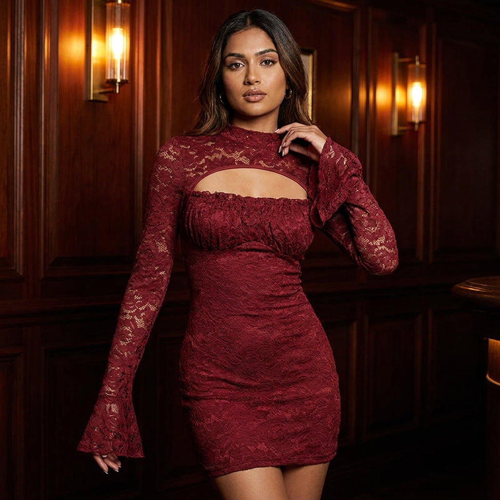 Women’s Sexy Lace Hollow Out Party Dress