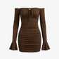 Elegant Long Sleeved Trumpet Skirt Dress – Chest Wrap Design Women’s Fashion