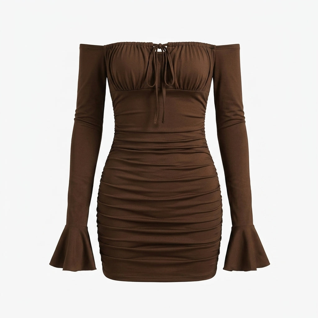 Elegant Long Sleeved Trumpet Skirt Dress – Chest Wrap Design Women’s Fashion