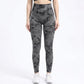 Women's High Waisted Seamless Camo Leggings, Black Grey Camouflage Print, Sculpting Stretch Workout Yoga Pants