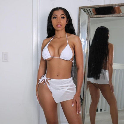 Sexy Women Swimwear 2021 – Solid Color 3-Piece Micro Bikini with Cover-Up