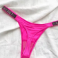 Women's Mid-Rise Thong Underwear with Rhinestone Strap