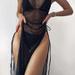 Sexy Women Mesh Swimwear – 3 Piece Bikini Set with High Leg Cut & Cover Up Dress