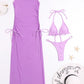 Sexy Women Mesh Swimwear – 3 Piece Bikini Set with High Leg Cut & Cover Up Dress