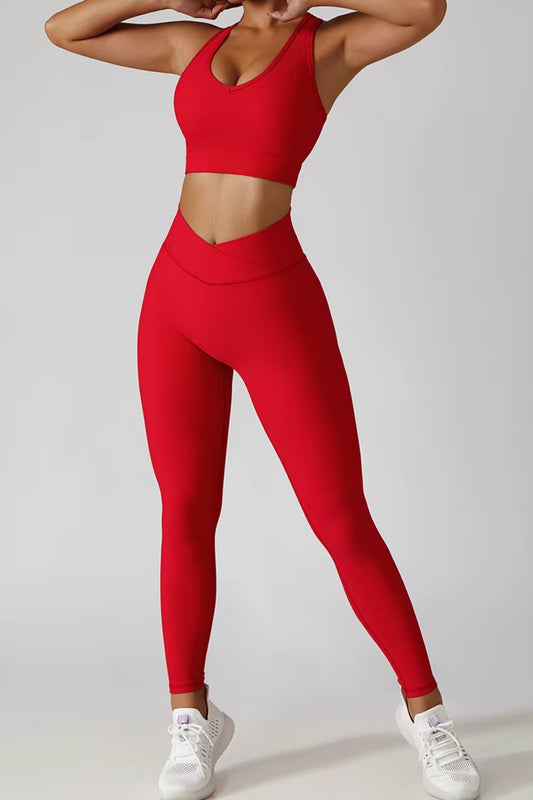 Ribbed Yoga Suit Women's Workout Gym Fitness Legging Sets - Activewear