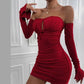 Elegant Long Sleeved Trumpet Skirt Dress – Chest Wrap Design Women’s Fashion