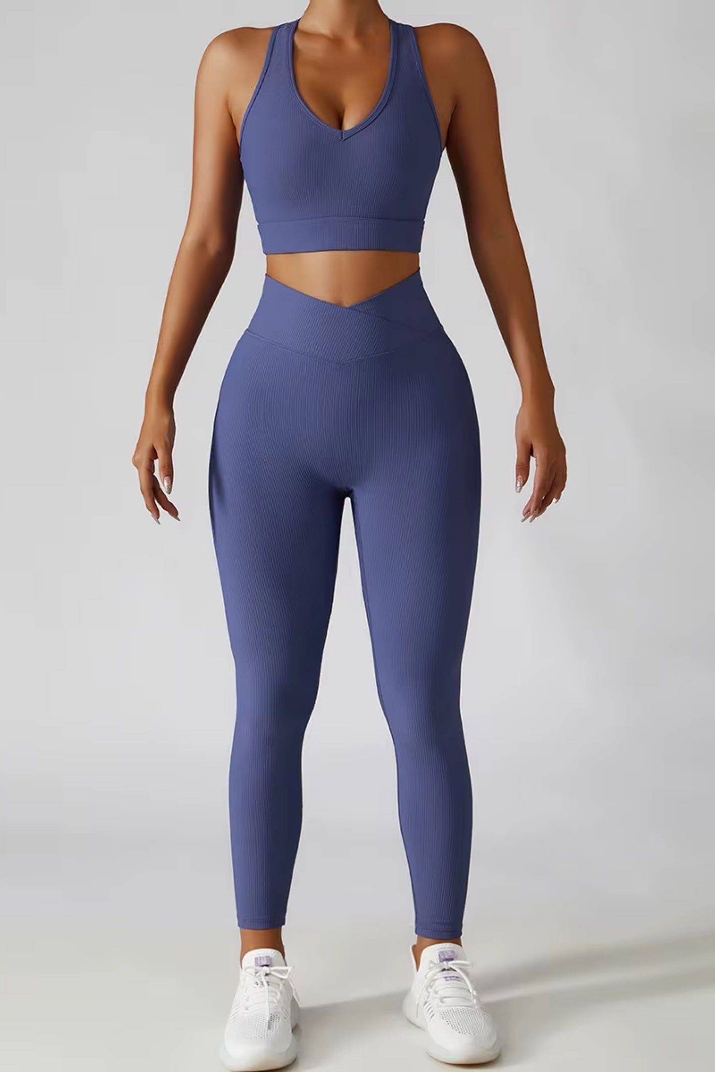 Ribbed Yoga Suit Women's Workout Gym Fitness Legging Sets - Activewear
