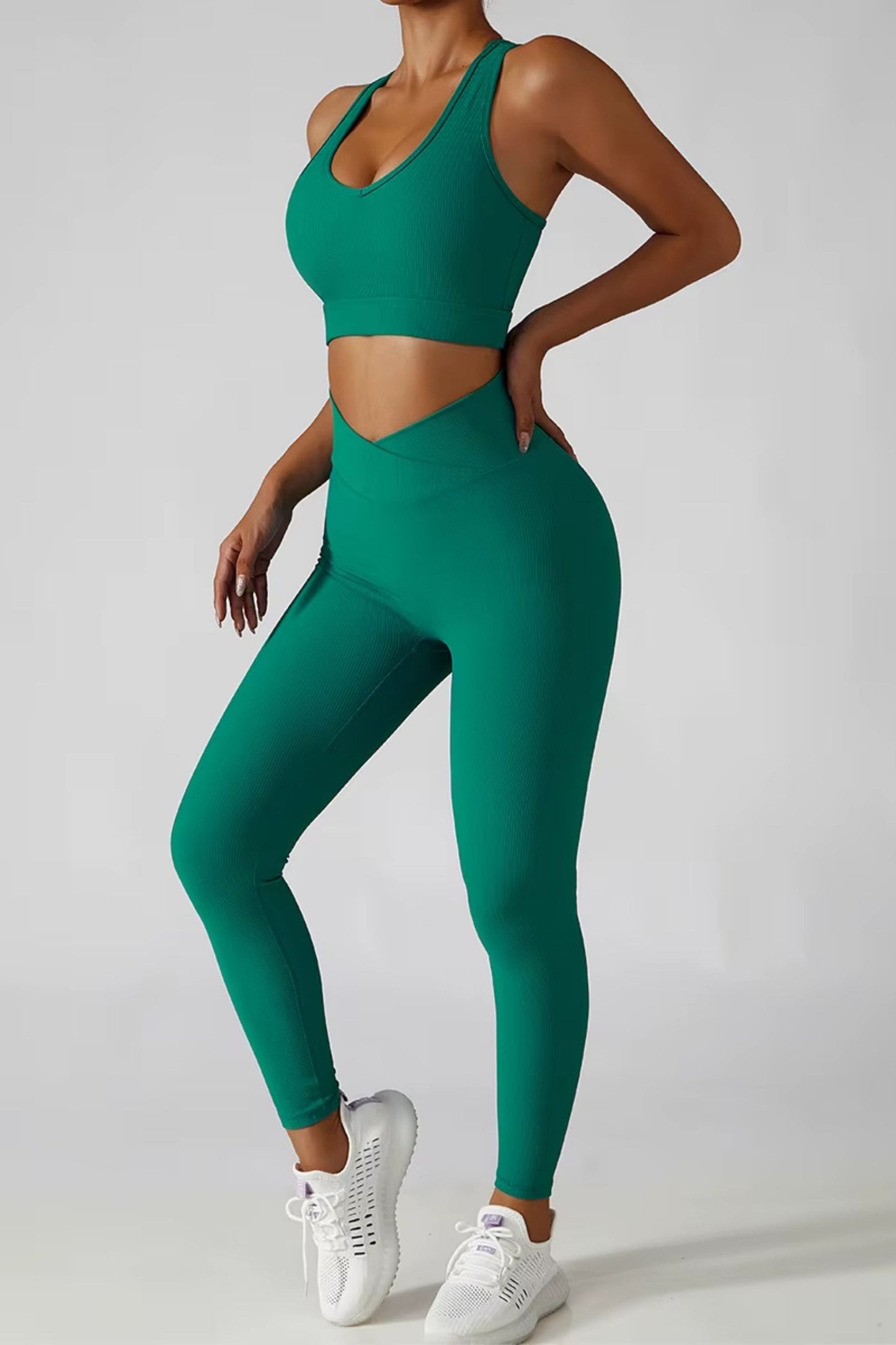 Ribbed Yoga Suit Women's Workout Gym Fitness Legging Sets - Activewear