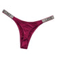 Women's Mid-Rise Thong Underwear with Rhinestone Strap
