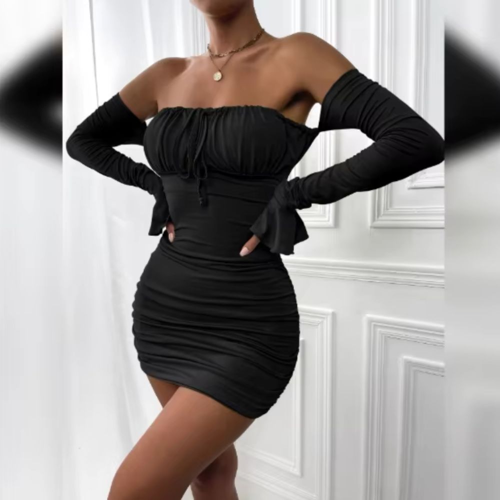 Elegant Long Sleeved Trumpet Skirt Dress – Chest Wrap Design Women’s Fashion