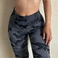 Women's High Waisted Seamless Camo Leggings, Black Grey Camouflage Print, Sculpting Stretch Workout Yoga Pants