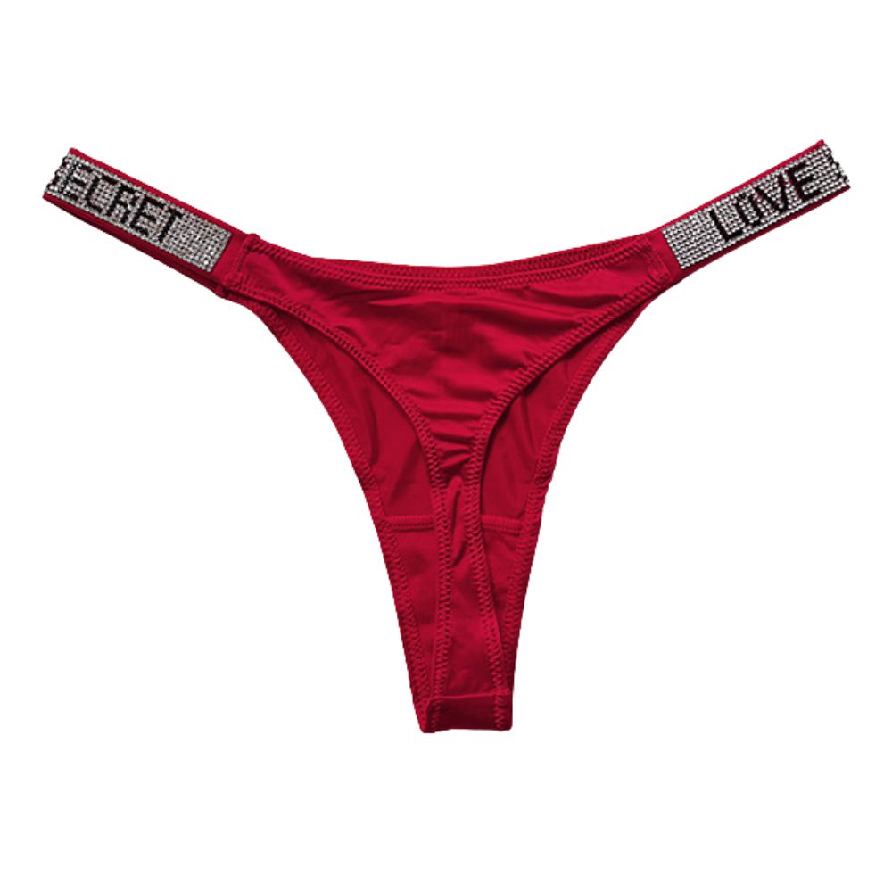 Women's Mid-Rise Thong Underwear with Rhinestone Strap