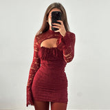 Women’s Sexy Lace Hollow Out Party Dress