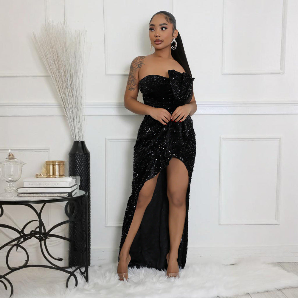 Embellished Cowl Neck Evening Satin Maxi Long Slip Gown Dress in Black