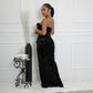 Embellished Cowl Neck Evening Satin Maxi Long Slip Gown Dress in Black