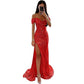 Elegant Sequined Slit Neck Maxi Evening Gown